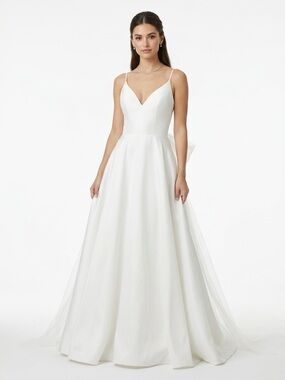 Stella York Ballgown Wedding Dress V Neck Tulle Bow Satin Ivory 10
